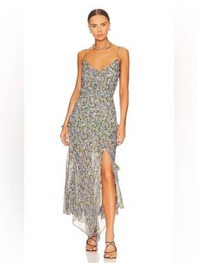 Veronica Beard Avenel Green Floral High-Low Silk Dress